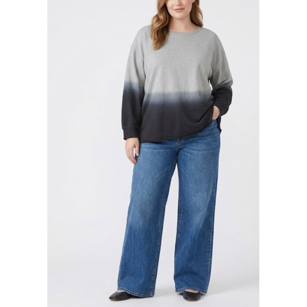 New Jessica‎ Simpson Sweatshirt 2X Grey Black Ombre Tie Dye Stretch Pullover